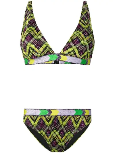 Shop Missoni Zigzag Sparkly Knit Bikini In Yellow