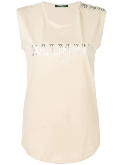 Shop Balmain Logo Tank Top In Neutrals