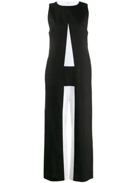 color block jumpsuit black and white
