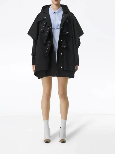 Shop Burberry Triple Buckle Cotton Gabardine Cape Coat In Black