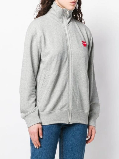 Shop Comme Des Garçons Play Heart Print Zipped Sweatshirt In Grey