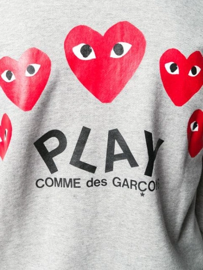 Shop Comme Des Garçons Play Heart Print Zipped Sweatshirt In Grey