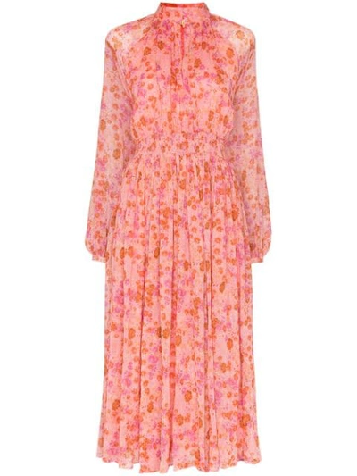 By Timo Bytimo Smocked Waist Floral Midi Dress In Pink | ModeSens