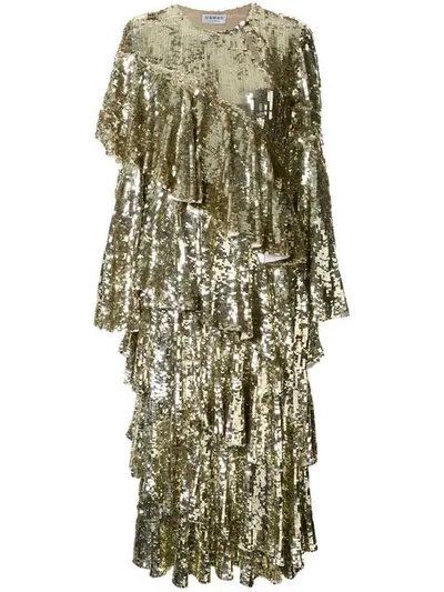 Shop Osman Embellished Flared Midi Dress In Gold