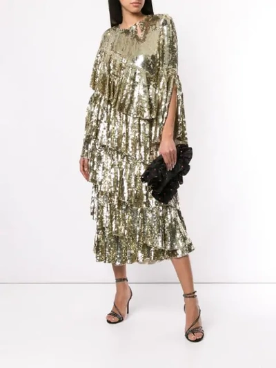 Shop Osman Embellished Flared Midi Dress In Gold