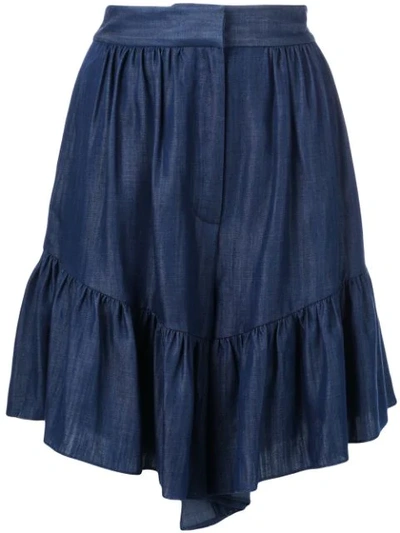 Shop Tibi Draped Shorts In Blue