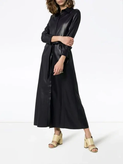 NANUSHKA TAURUS VEGAN LEATHER COLLARED BUTTON DOWN MIDI DRESS - 蓝色