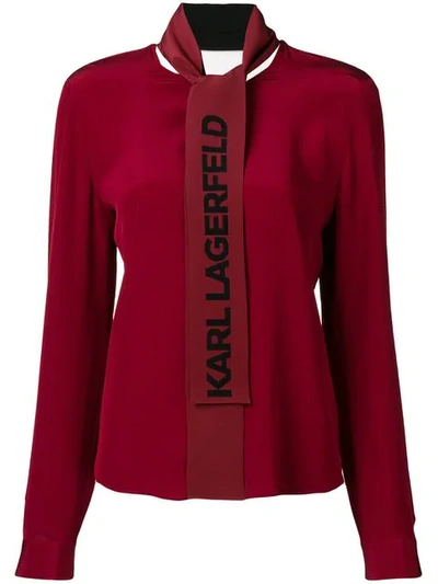 Shop Karl Lagerfeld Logo Bow Blouse In Red