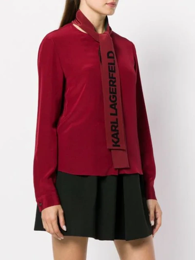 Shop Karl Lagerfeld Logo Bow Blouse In Red