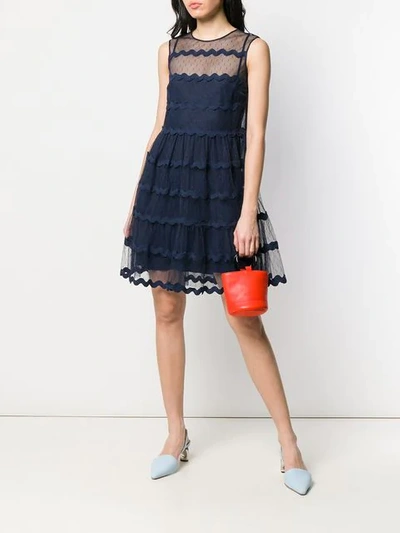 Shop Red Valentino Wavy Tulle Dress In Blue