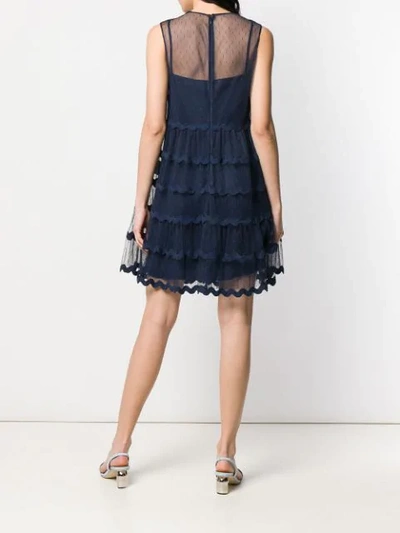 Shop Red Valentino Wavy Tulle Dress In Blue