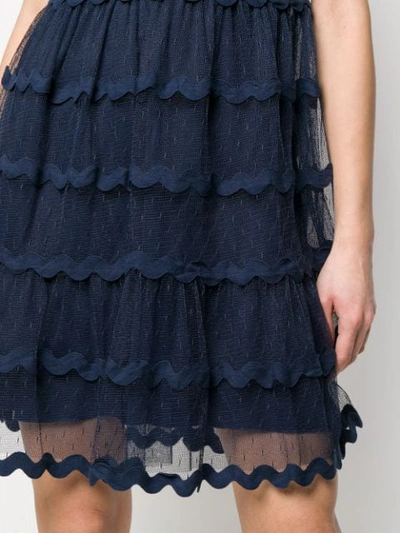 Shop Red Valentino Wavy Tulle Dress In Blue