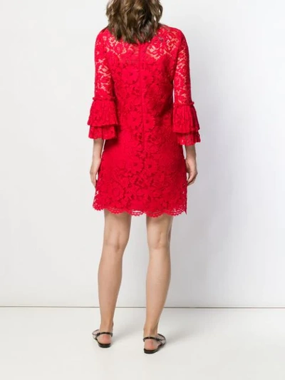 Shop Valentino Floral Lace Ruffle Dress In Red
