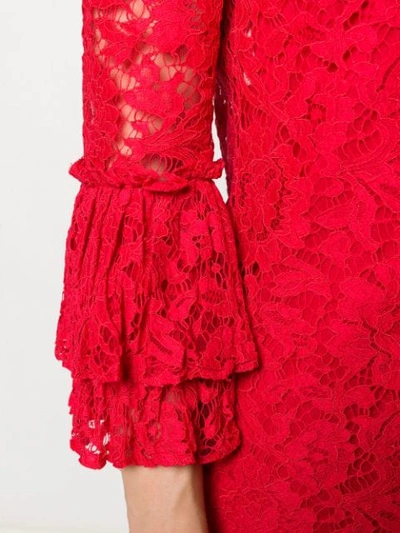 Shop Valentino Floral Lace Ruffle Dress In Red