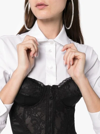 Shop Moschino Long Sleeve Shirt With Lace Corset In White