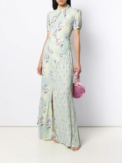 Shop Self-portrait Floral Print Ruched Detail Maxi Dress In Green