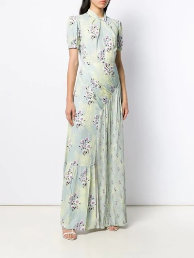 Shop Self-portrait Floral Print Ruched Detail Maxi Dress In Green