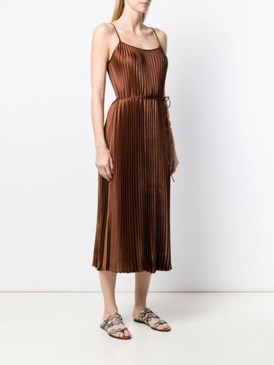 Shop Vince Pleated Midi Dress In Brown