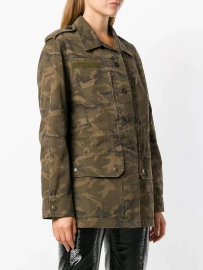 Shop Saint Laurent Camouflage Print Military Jacket In 3253 -khaki Stonewash