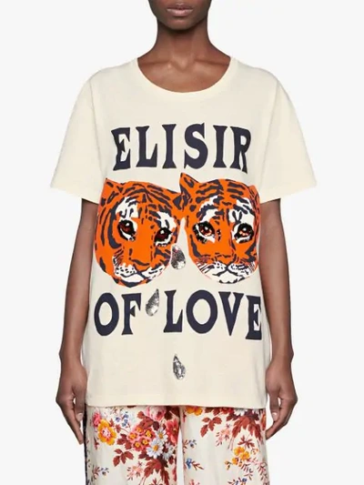 Shop Gucci Tiger Oversized T-shirt In White