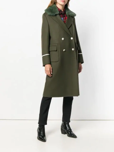 Shop Ermanno Scervino Faux Fur Trim Double Breasted Coat In Green