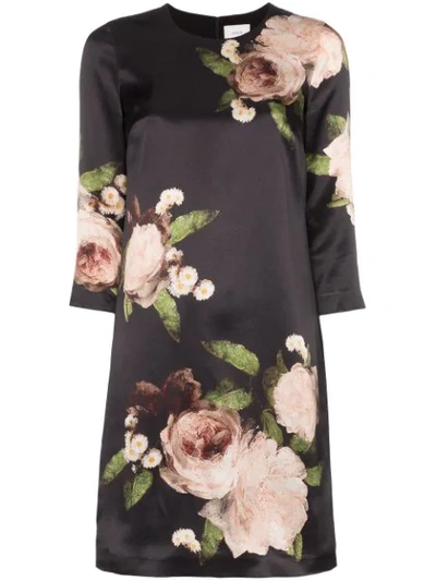Shop Erdem Kleid Mit Rosen-print In Black
