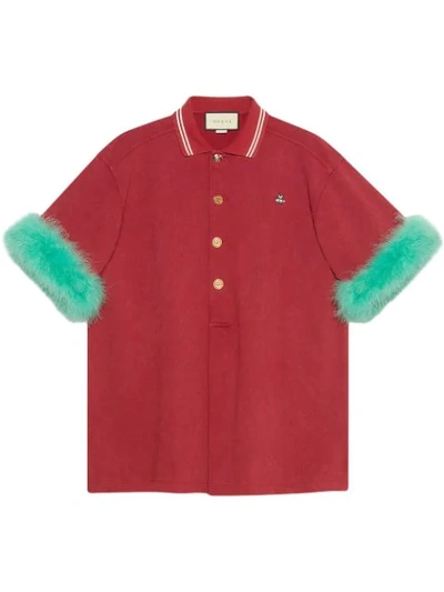 Shop Gucci Oversize Cotton Polo Shirt With Feathers In Red