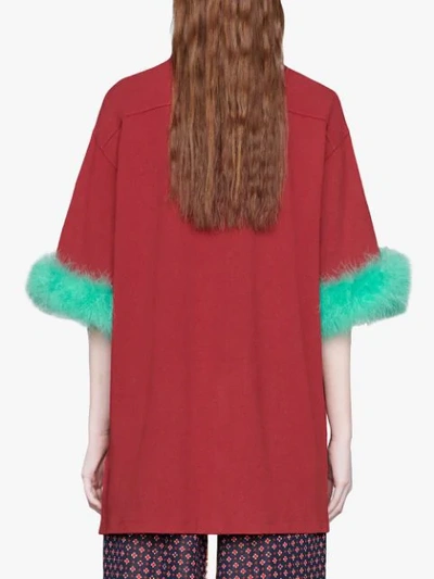 Shop Gucci Oversize Cotton Polo Shirt With Feathers In Red