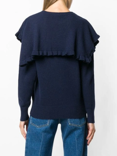 Shop See By Chloé Round Neck Ruffle Sweater In Blue