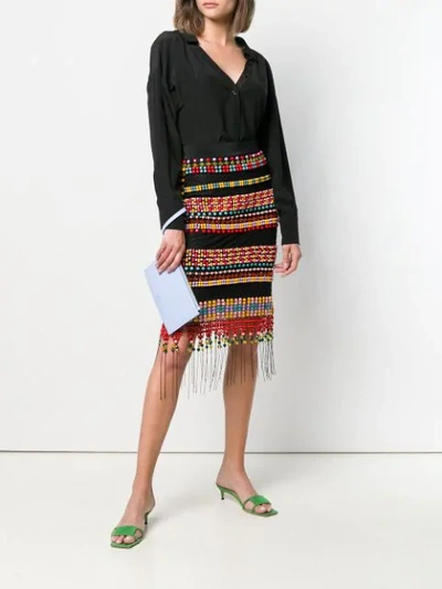 Shop Emilio Pucci Beaded Fringed Macramé Skirt In Black
