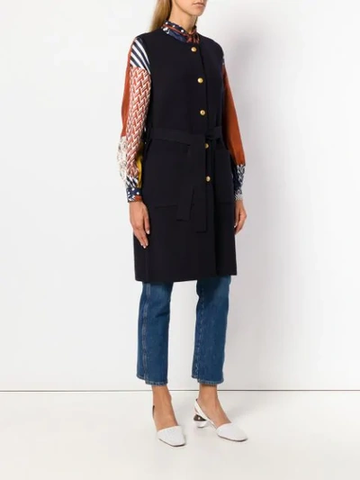 Shop Tory Burch Sleeveless Fitted Cardi-coat In Blue
