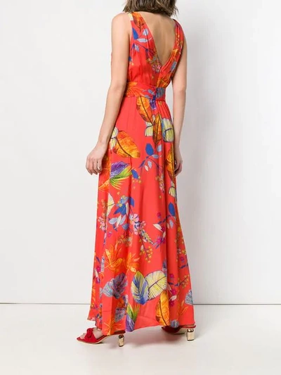 Shop Pinko Floral Sleeveless Maxi Dress In Red
