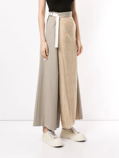 Shop Y's Asymmetric Contrast Palazzo Pants In Neutrals