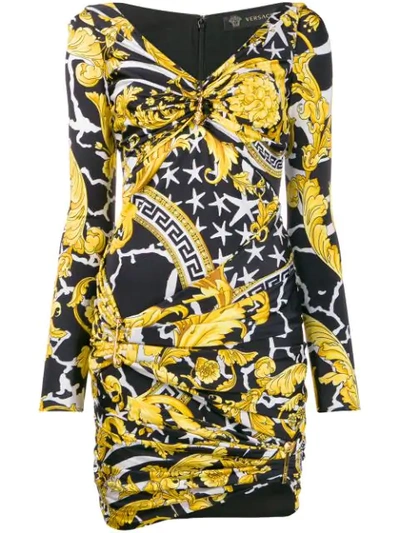 Shop Versace Savage Barocco Print Dress In Yellow