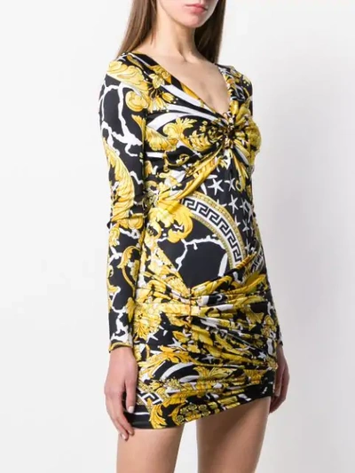 Shop Versace Savage Barocco Print Dress In Yellow