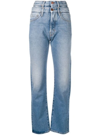 Shop Aries Double High-waisted Straight Jeans In Blue