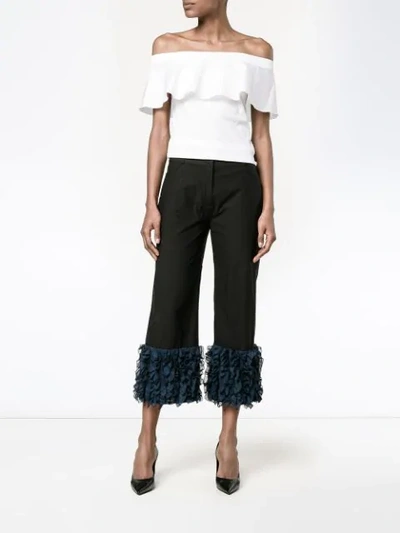 Shop Rosie Assoulin Cropped Ruffle Trousers In Black