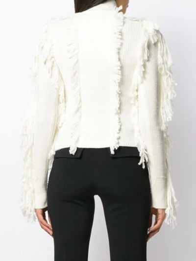 Shop David Koma Fringed Fitted Sweater In White