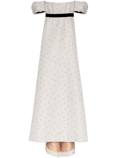 Shop Philosophy Di Lorenzo Serafini Floral Embroidered Gown - Neutrals