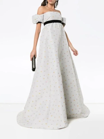 Shop Philosophy Di Lorenzo Serafini Floral Embroidered Gown - Neutrals