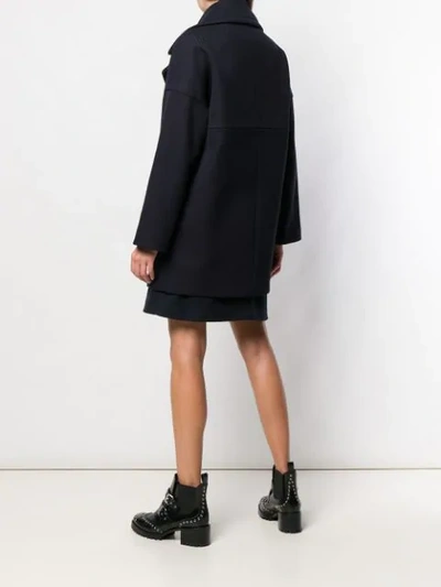 Shop Red Valentino Double Breasted Midi Coat In Blue