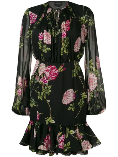 GIAMBATTISTA VALLI BALLOON SLEEVE FLORAL MINI DRESS - 黑色