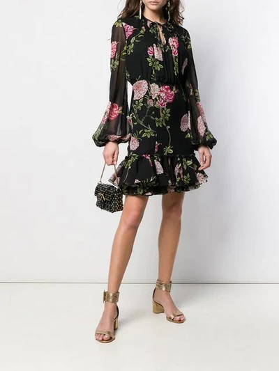 GIAMBATTISTA VALLI BALLOON SLEEVE FLORAL MINI DRESS - 黑色