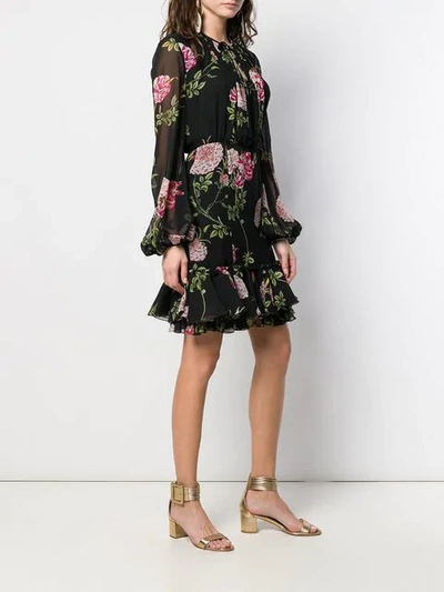 Shop Giambattista Valli Balloon Sleeve Floral Mini Dress In Black