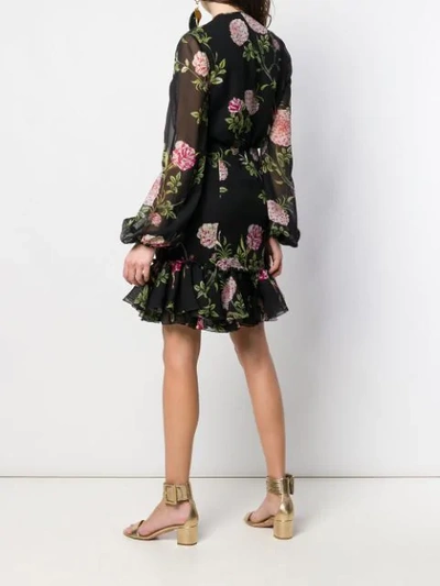 Shop Giambattista Valli Balloon Sleeve Floral Mini Dress In Black
