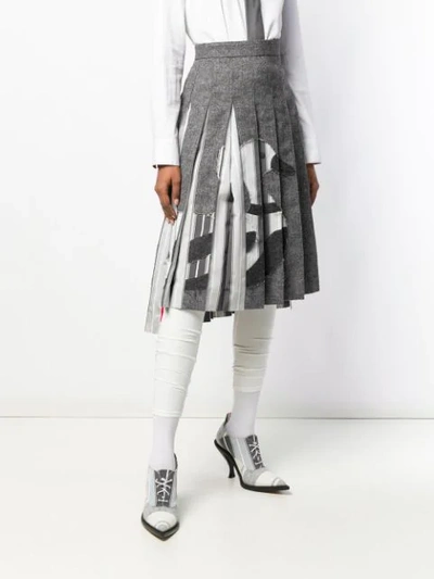 Shop Thom Browne Frayed Duck Pleated Skirt In Grey