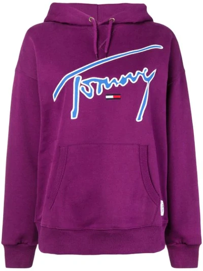 Shop Tommy Jeans Logo Embroidered Hoodie - Pink