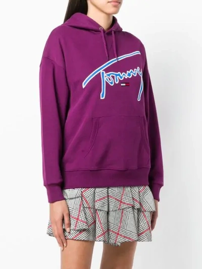 Shop Tommy Jeans Logo Embroidered Hoodie - Pink