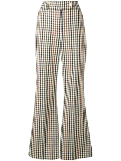 Shop A.w.a.k.e. Gingham Checked Flared Trousers In Neutrals