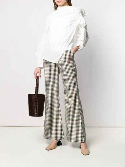 Shop A.w.a.k.e. Gingham Checked Flared Trousers In Neutrals
